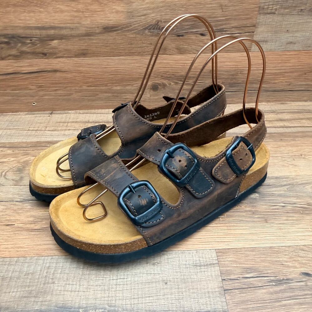 Eastland Brown size 8M Leather, Comfort Slip-On Sandals With Buckle Shoes